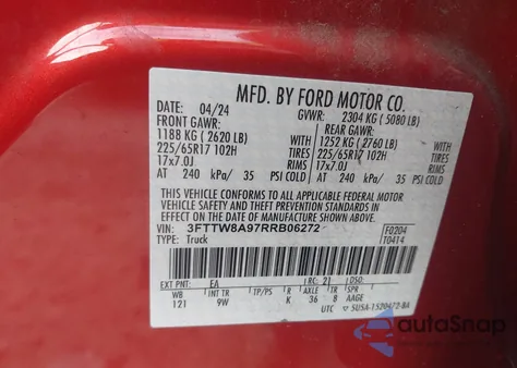 2024 Ford Maverick Xl z USA, uszkodzony, nr VIN 3FTTW8A97RRB06272